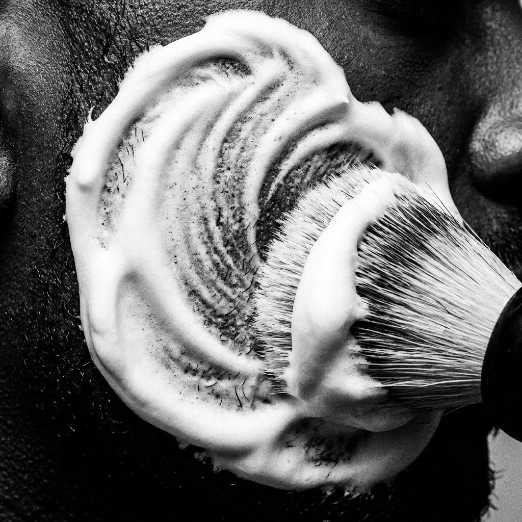 Shaving cream being applied with a brush